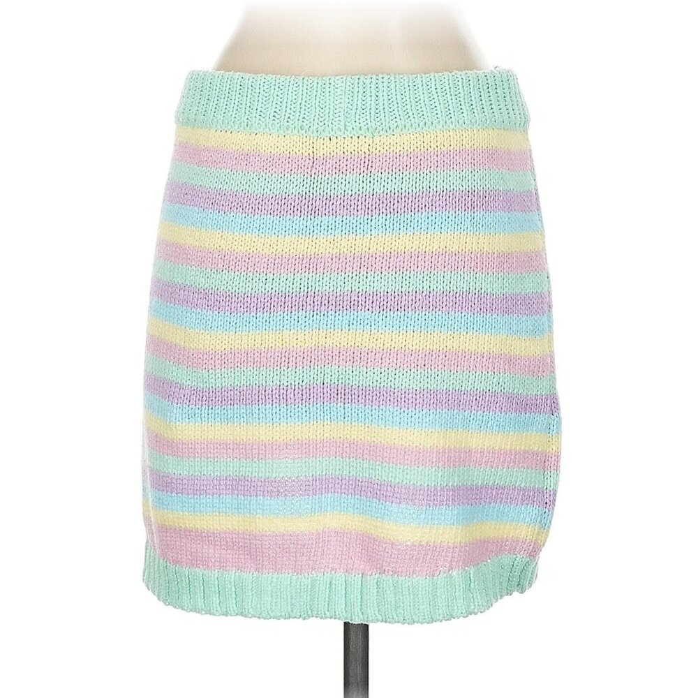 Show Me Your Mumu Pastel Striped Knit 3-Piece Set Cardigan Crop Top & Mini Skirt - Picture 14 of 16